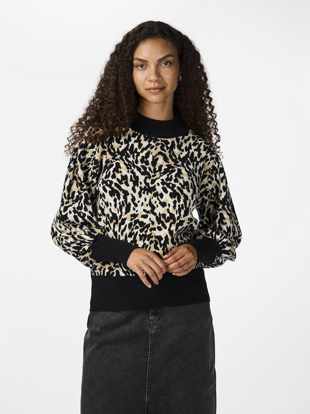 YAS Damen Yasfonny Ls Knit Pullover S. Noos Strickpullover XS Black/Aop:leo Print, XS Black/Aop:leo