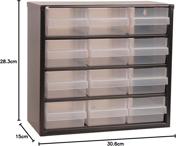 Raaco Kleinteilemagazin C6-12, 13 kg Last, 15 x 30,6 x 28,3 cm, 12 Schubladen, beschichteter Stahl,