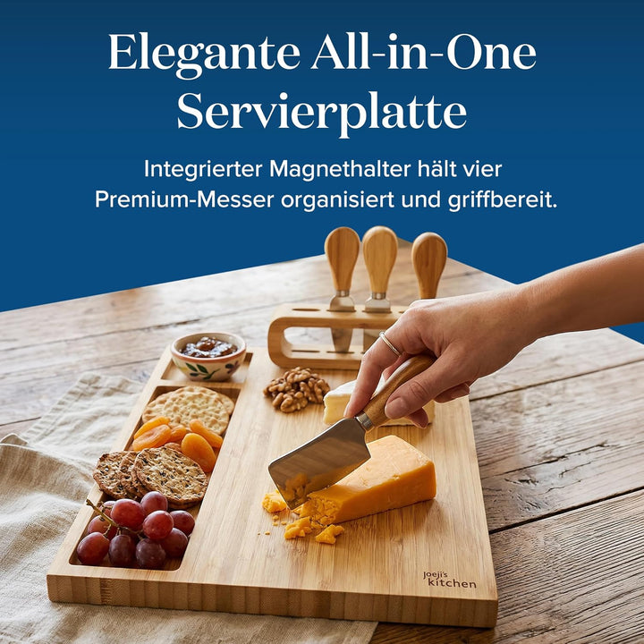 Joejis Käseplatte Bambus - Käsebrett mit Käsemesser Set - Cheese Board - Holz Servierplatte - Ideal