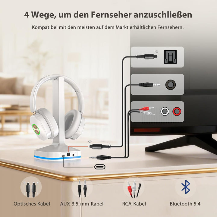 Earbay Fernsehkopfhörer, TV Kopfhörer kabellos, Funkkopfhörer für Fernseher mit Sender-Ladestation,