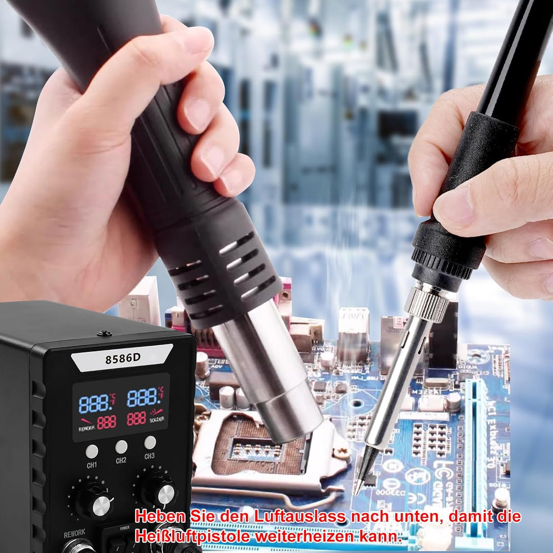 Profi Lötstation, 2 in 1 Heissluft Lötstation Lötkolben Set 8586D, Einstellbare Temperatur 180℃-500℃