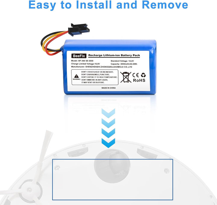 3000mAh Ersatzakku für 360 S5 S7 S7 Pro T90 Wiederaufladbarer 14.4V Li-ion Akku Batterie Staubsauger