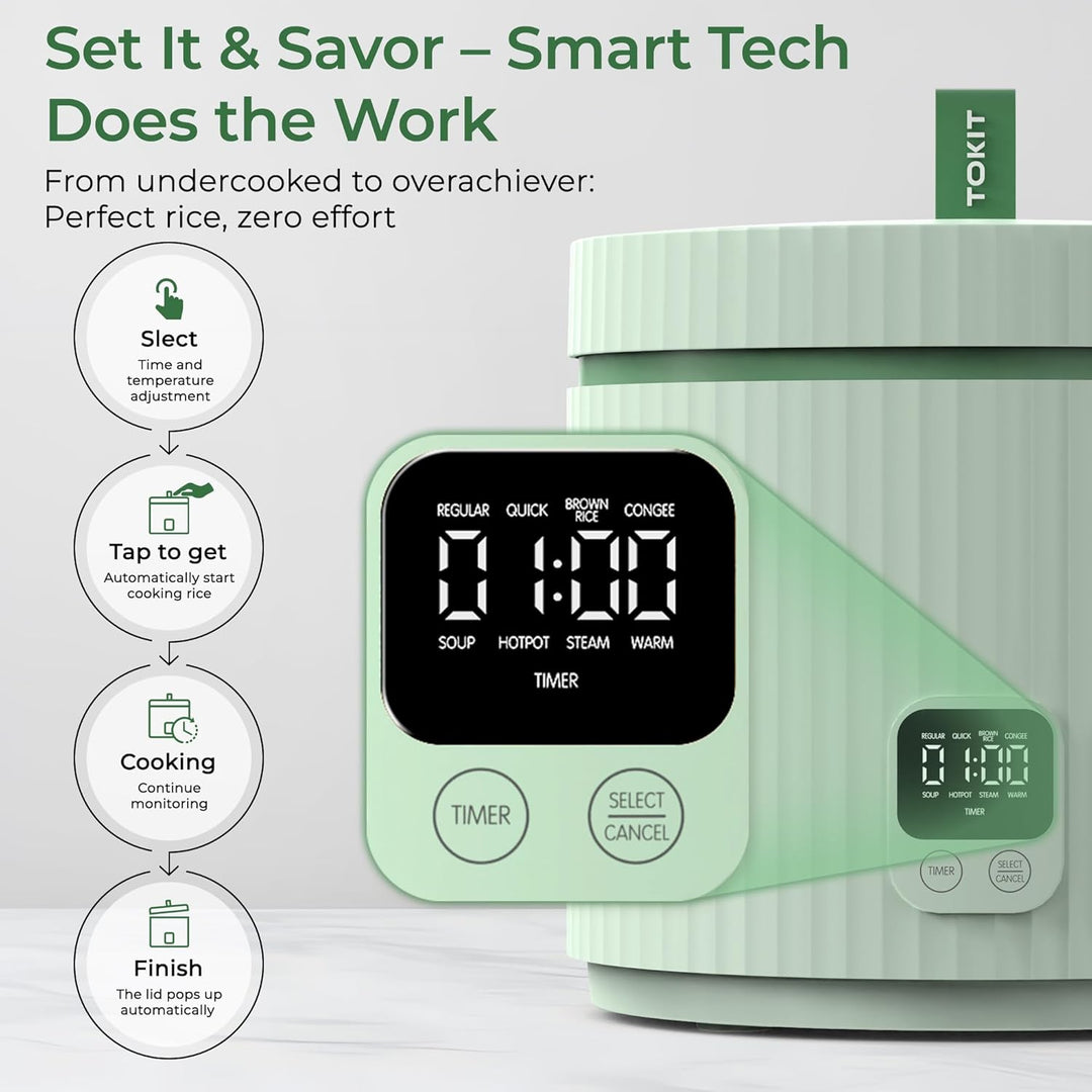 TOKIT Reiskocher Klein Pro 1,5L Mini aber Multifunktionen mit Display-Touch-Taste für 1-3 Personen K