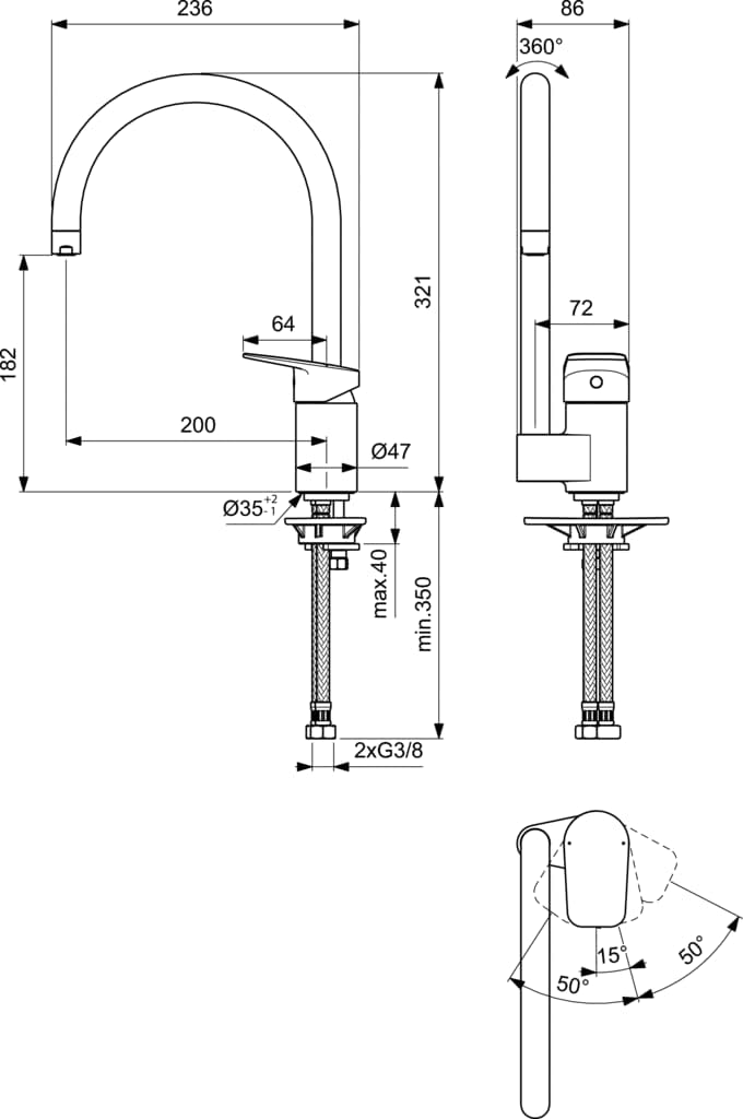 Ideal Standard BD339AA Ceraplan Küchenarmatur hoher Auslauf, Chrom, ohne Handbrause ohne Handbrause