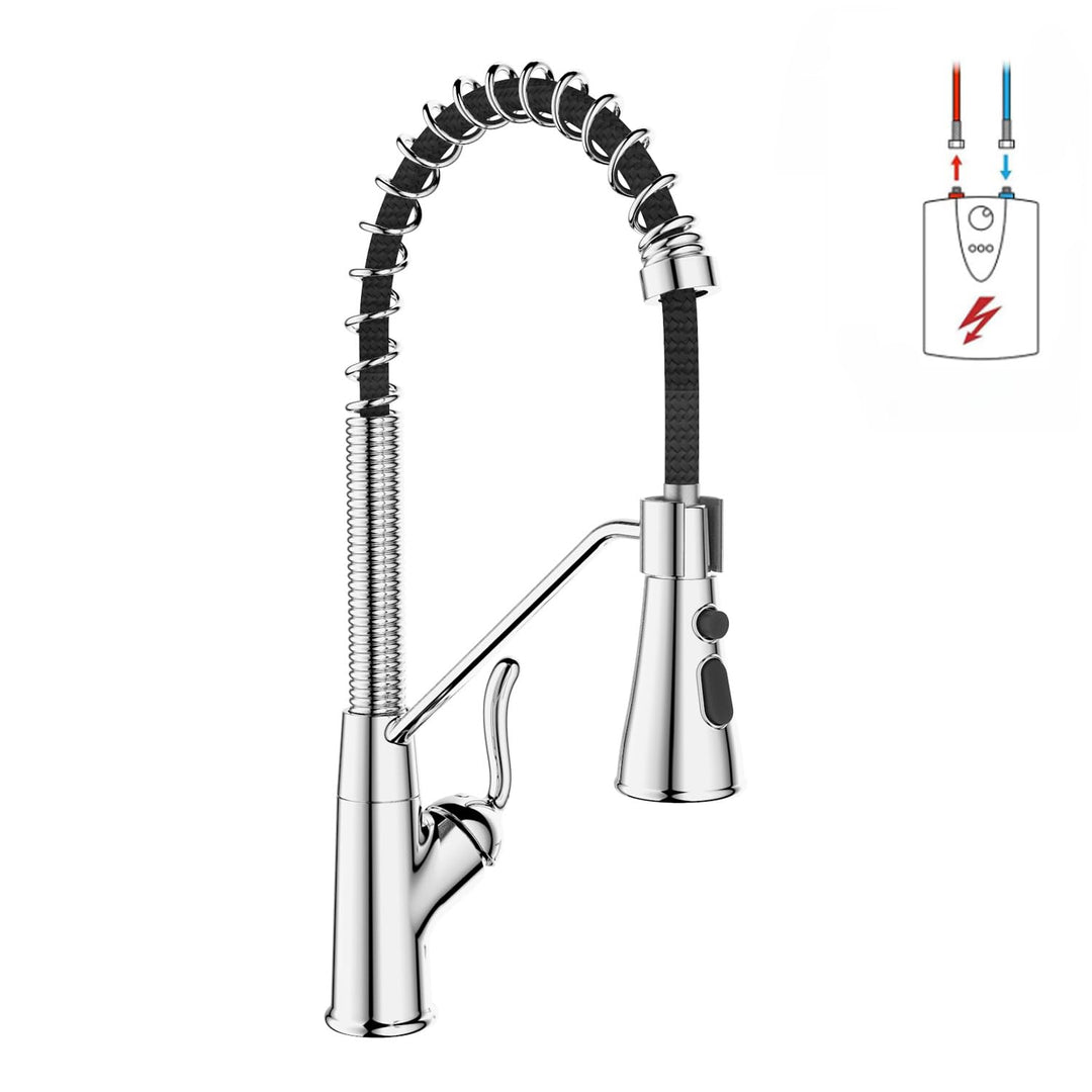 Niederdruck Armatur Küche,360° Drehbare Küchenarmatur,Wasserhahn mit 3 Anschluessen für Boiler,Hoher