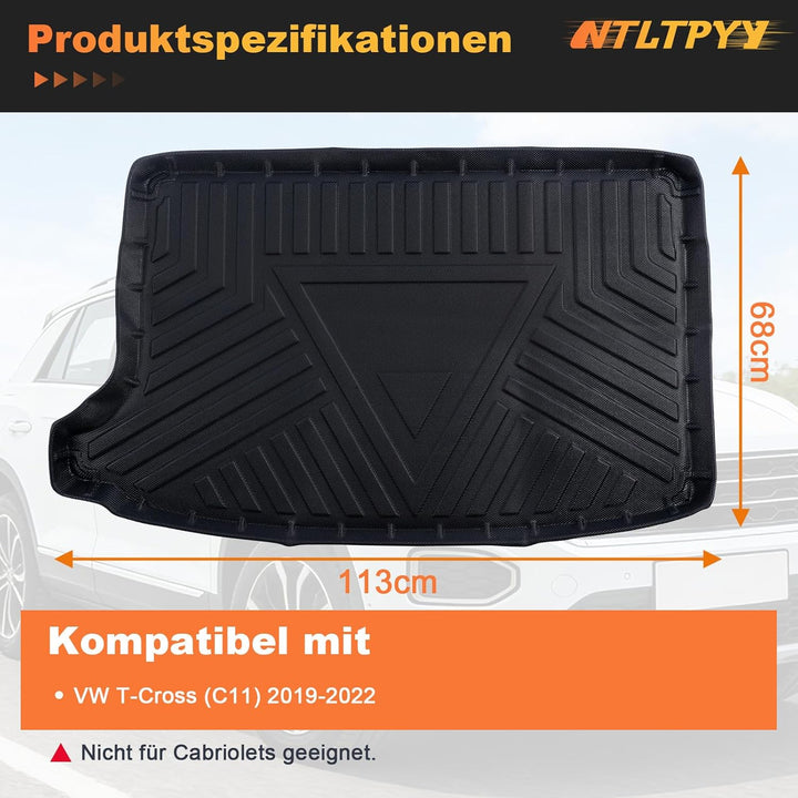 Auto Kofferraummatte für VW T-Cross (C11) 2019-2022, Allwetter Kofferraummatte aus TPE, Wasserdicht