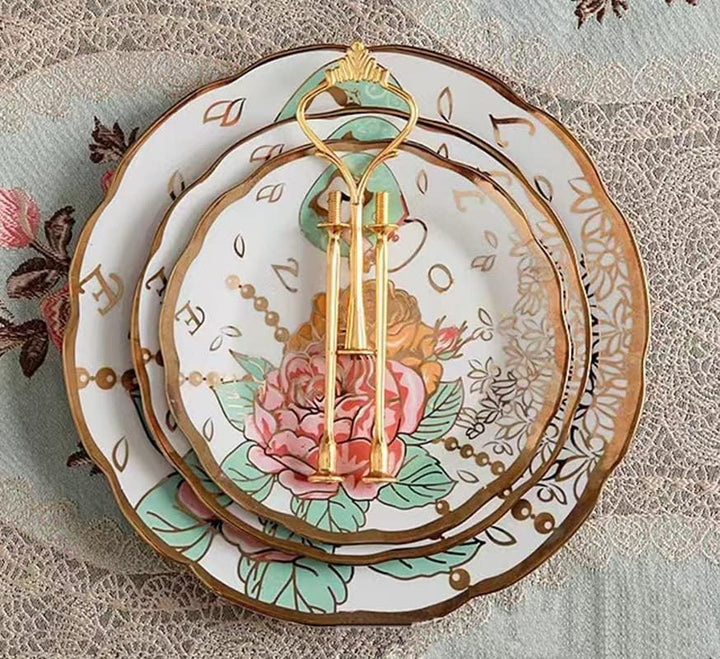 3-Etagen-Keramik Vintage Kuchen Stand mit schönen klassischen Rose Muster, Lebensmittel Rack für die
