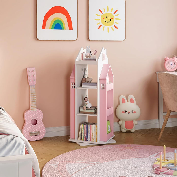 [en.casa] Drehbares Bücherregal für Kinder Vipsali Spielzeugregal in Hausoptik Drehregal mit Aufbewa