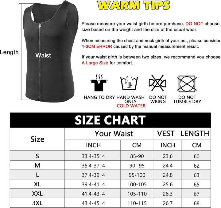 FEimaX Herren Sauna Schweiss Weste Taille Trainer Fitness Abnehmen Shapewear Trainingsanzug Schwitzw