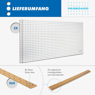 Pegboard 2 St. Werkzeugwand aus Holz (MDF) 120 x 60 x 0,5 cm - Lochung Ø7 mm Lochabstand 25,4 mm - w