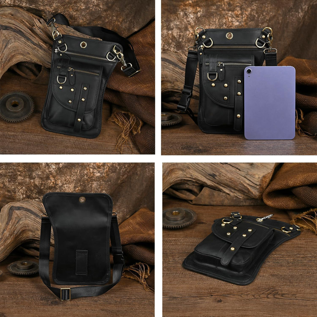 Le'aokuu Herren Echtes Leder Tasche Hüfttasche Gürteltasche Drop Leg Thigh Bag Hip Fanny Bum Belt We