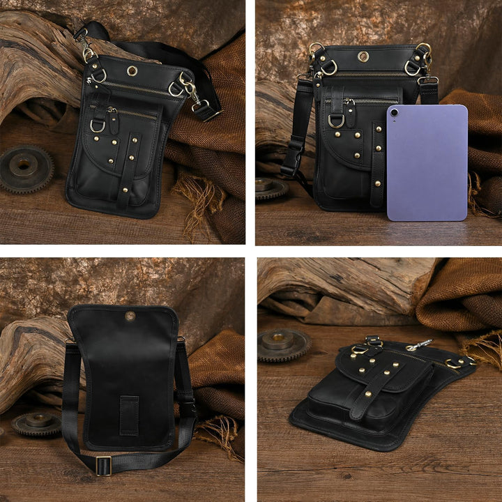 Le'aokuu Herren Echtes Leder Tasche Hüfttasche Gürteltasche Drop Leg Thigh Bag Hip Fanny Bum Belt We