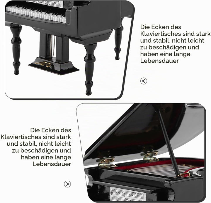 Mini Klavier Deko, Miniatur Klavier aus Holz, Schwarzes Klavier Modell mit Bank und Koffer, Puppenha