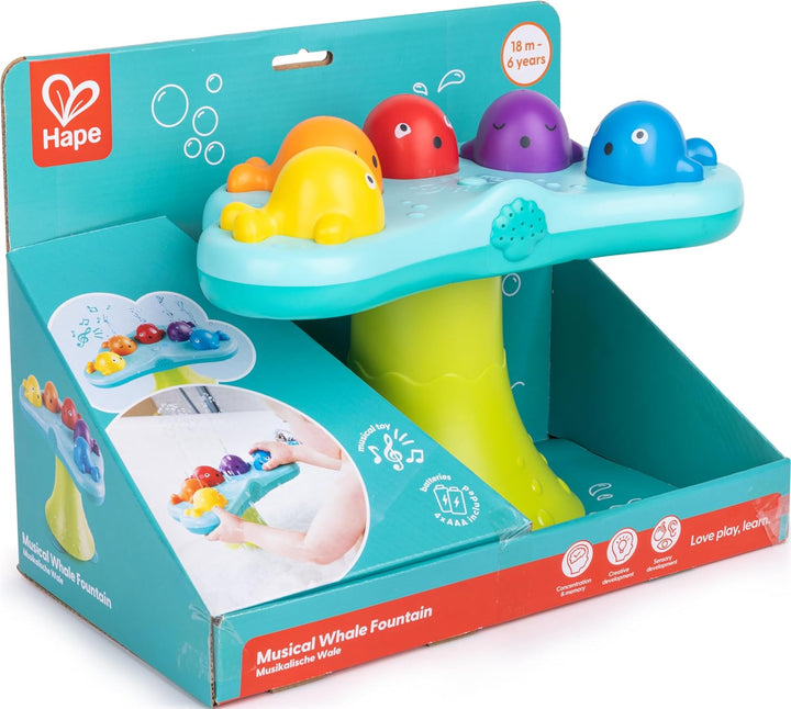 Hape Badespielzeug Musikalische Wale - mit 5 Melodien und Wasserfontänen, Badespielzeug mit Musik un