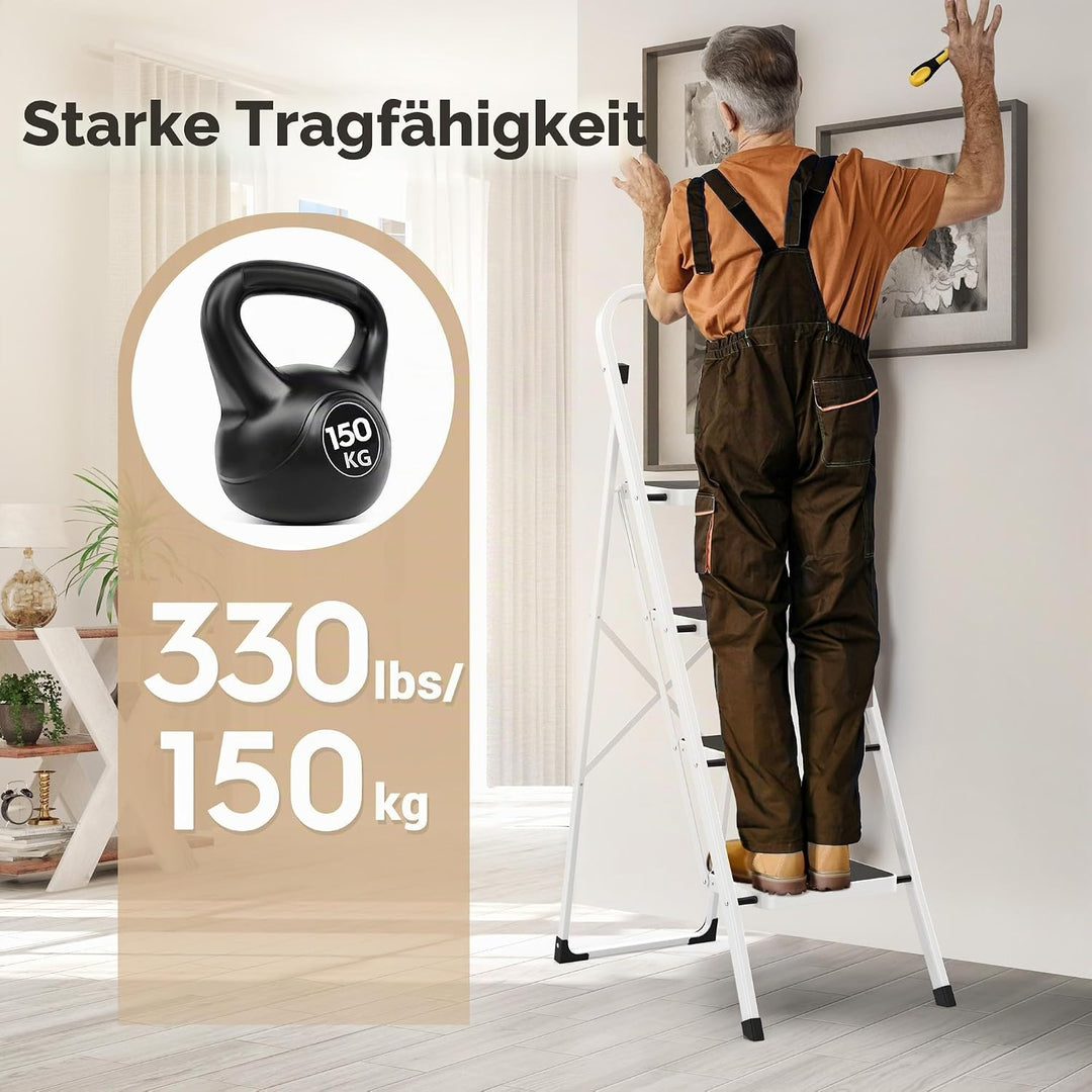 HBTower 4-Stufen-Leiter, Klappstufen Leiter mit Anti-Rutsch-Pedal, Tragbare Robuste Leiter mit Handl