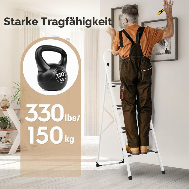 HBTower 4-Stufen-Leiter, Klappstufen Leiter mit Anti-Rutsch-Pedal, Tragbare Robuste Leiter mit Handl