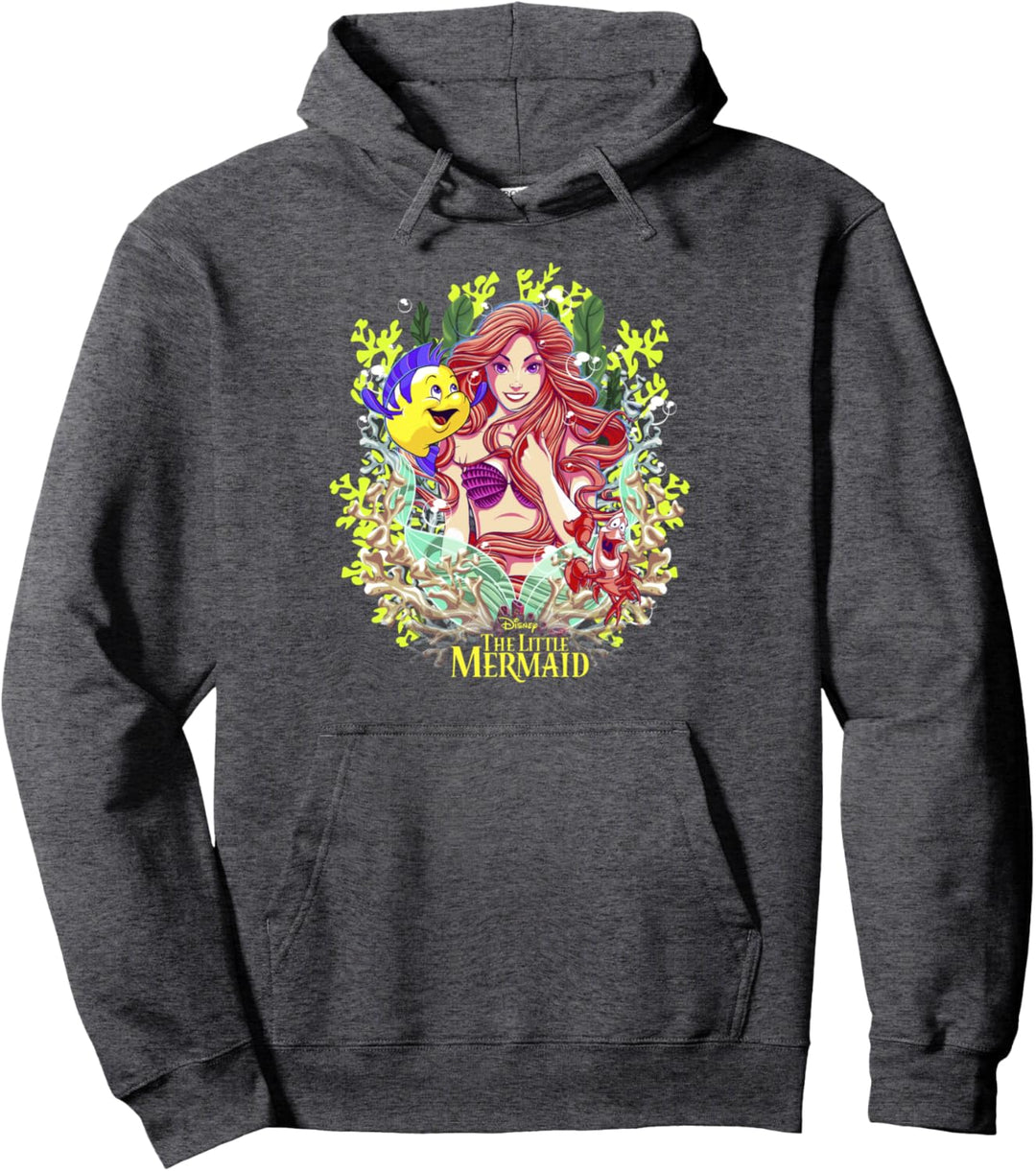 Disney Little Mermaid Ariel And Flounder Floral Frame C1 Pullover Hoodie