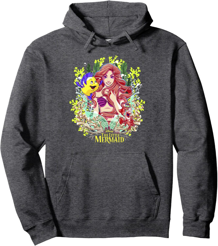 Disney Little Mermaid Ariel And Flounder Floral Frame C1 Pullover Hoodie