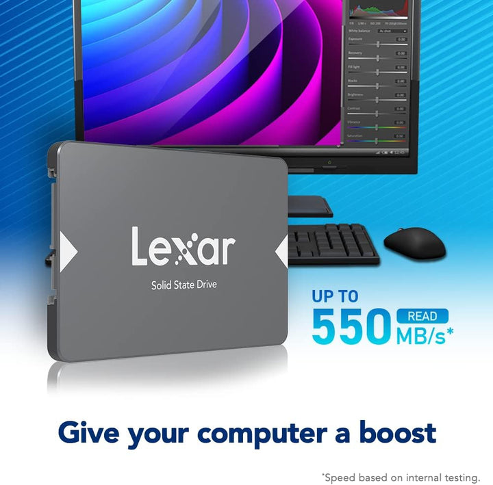 Lexar NS100 2,5" SATA III (6Gb/s) Interne SSD 128GB, Solid-State-Laufwerk, Bis zu 520 MB/s Lesen, fü