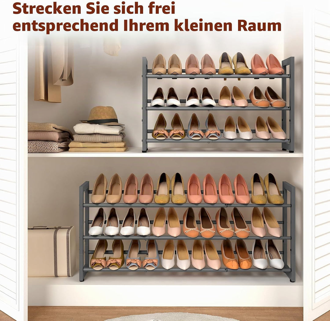 FAVOOSTY 2 Ebenen Schuhregal Metall Ausziehbares Weiss, Verstellbar Platzsparend, Shoes Rack, Robust