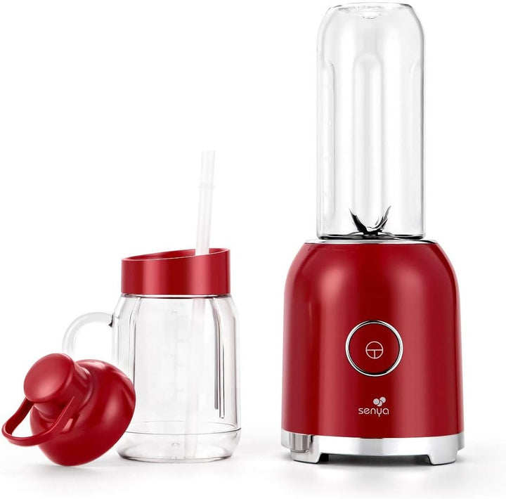 Senya Standmixer Smoothie mit 2 tragbaren Flaschen, Rot, Juicy Delight 250 W, 6 Klingen aus Edelstah