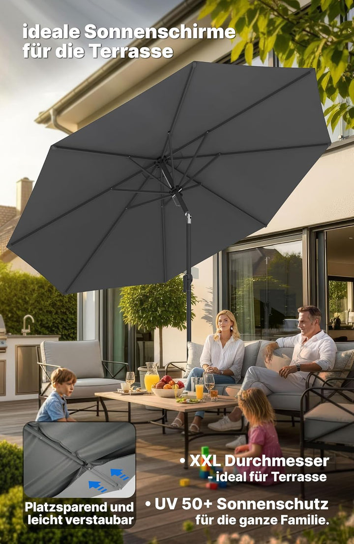 4smile Sonnenschirm 300 cm, mit Kurbel – grosser Sonnenschirm Balkon für die Terrasse, mit UV 50+ Sc