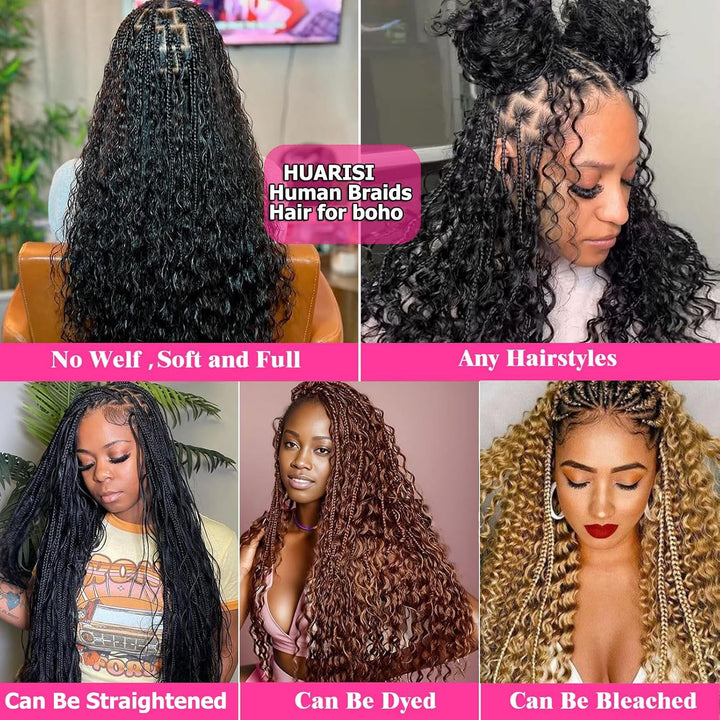 Huarisi Water Wave Bulk Human Hair for Braiding 2 Bundles 100g 24 Inch No Weft 10A Brazilian Virgin