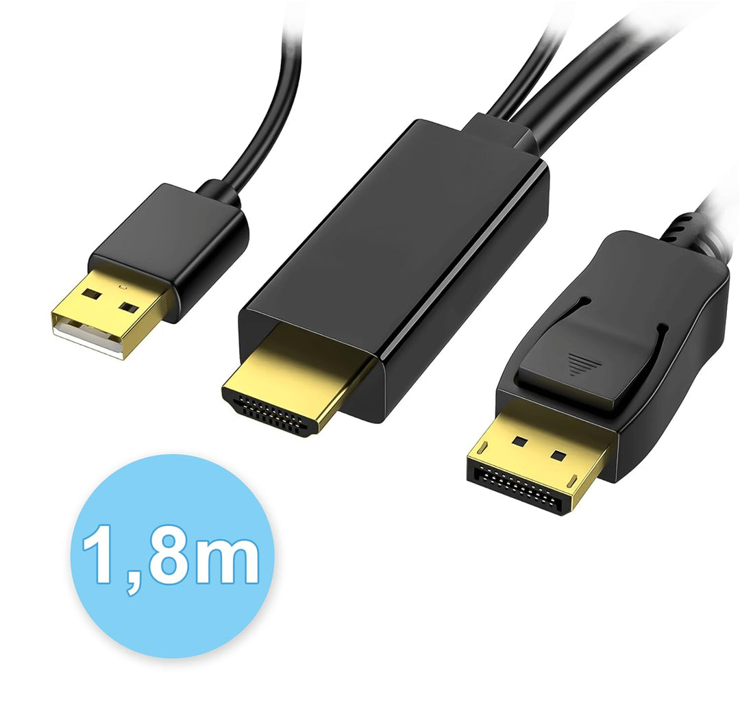 Reagle HDMI zu DisplayPort Kabel 4K 60Hz - Einweg-Übertragung, Plug &amp; Play, USB-A Stromversorgung, U