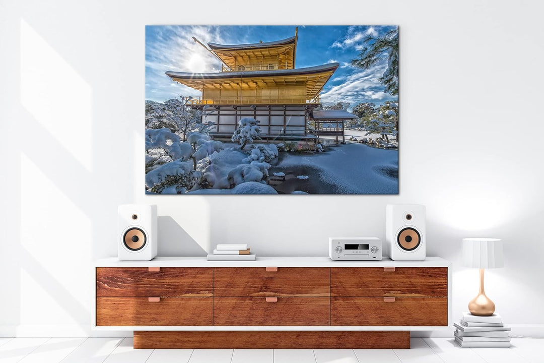 deyoli japanische Schneelandschaft des Kinkaku Ji-Tempels Format: 80x60 als Leinwandbild, Motiv fert