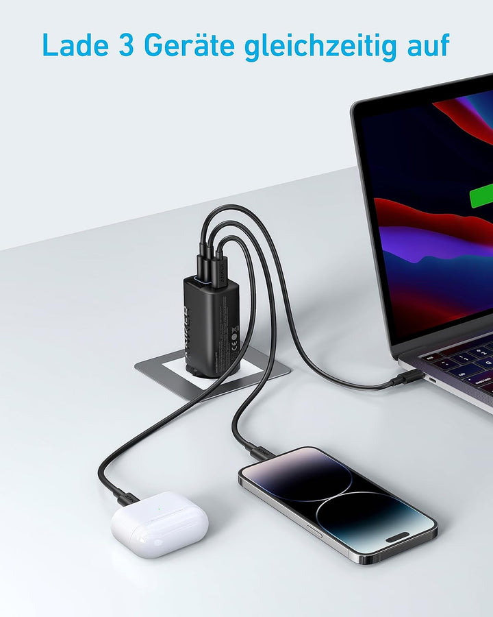 Anker USB C Ladegerät 67W, Anker 335 Netzteil mit PIQ 3.0, 3-Port Schnellladegerät, Für iPhone 16/15