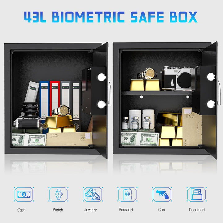 WASJOYE 38.08L Fingerabdruck Tresor Safe, Gross Tresor mit Zahlenschloss, Biometrischer Möbeltresore