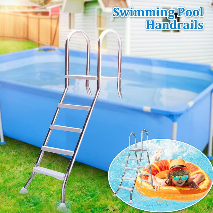 4-stufige Leiter für Aufstellpools, Pooltreppe aus Edelstahl 304 mit doppelten Handläufen, rutschfes