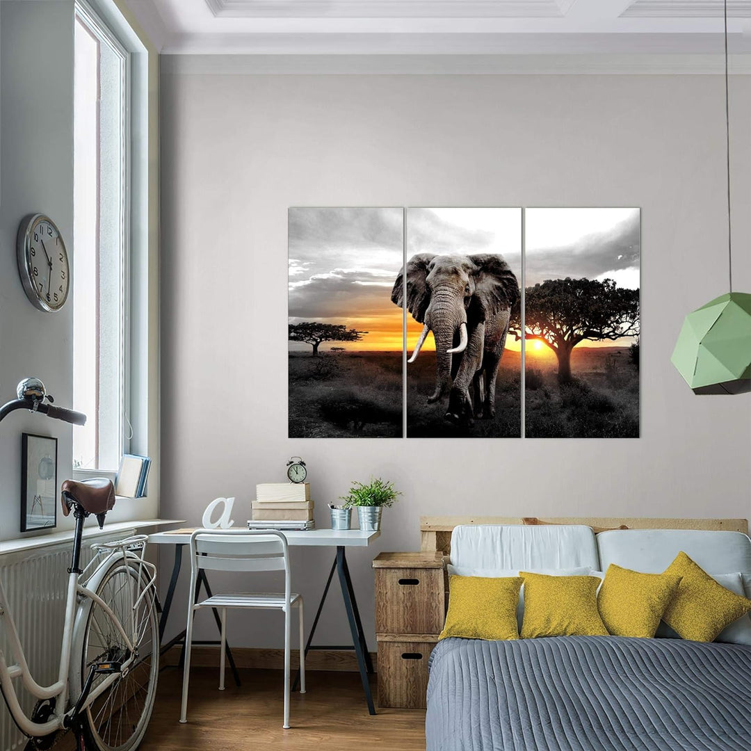 Runa Art Wandbilder Afrika Elefant Bild XXL Wohnzimmer Schlafzimmer Grau Orange Panorama 120 x 80 cm
