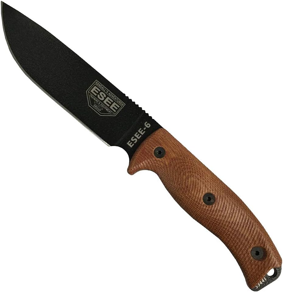 ESEE-6 1095 Karbonstahl-schwarze Klinge, natürliches Segeltuch Micarta 3D-Griff, schwarze Hülle, 6PB