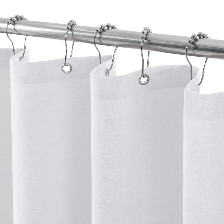 VANZAVANZU Duschvorhang Leinen mit Metall Duschvorhangringe Stoff Textil Badewannenvorhang Anti Schi