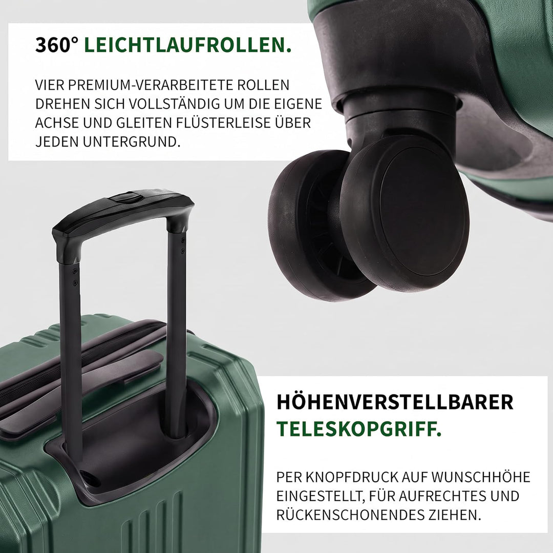 FERGÉ 3er Kofferset Hartschale Gepäckset mit 4 Doppelrollen &amp; TSA Schloss Smaragd, Smaragd