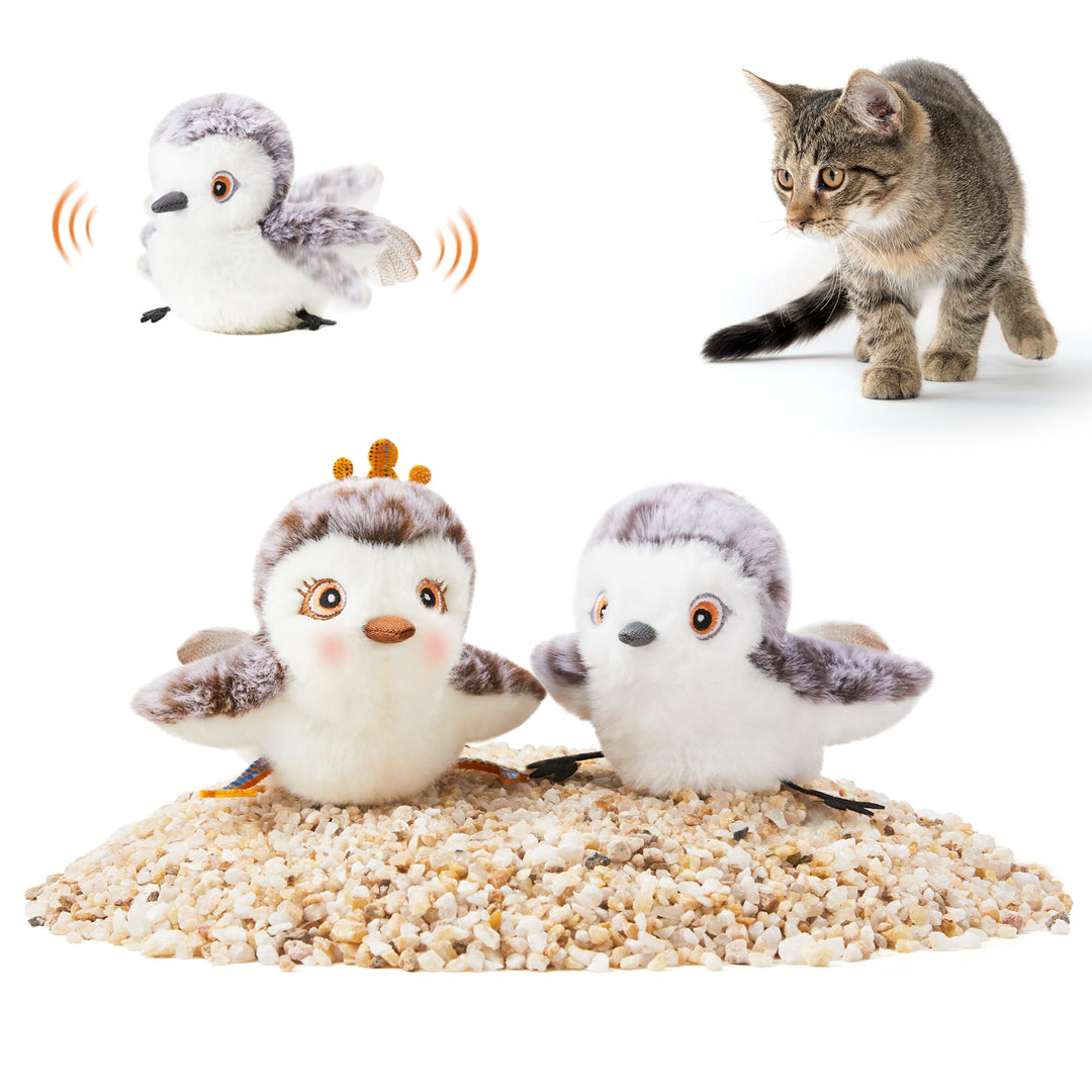 Potaroma Elektrisches Vogel-Katzenspielzeug 2er-Set mit flatternden Flügeln | USB-aufladbar mit Voge