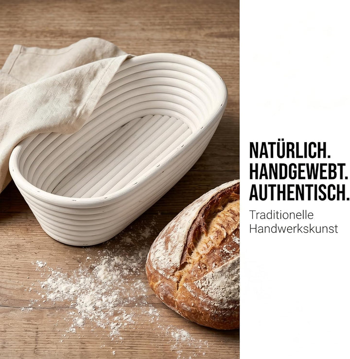 SINJEUN 2er Set Gärkorb Oval 30 cm und 35 cm, Rattan Brotkorb mit Leinentuch für Brot Backen, Küche,