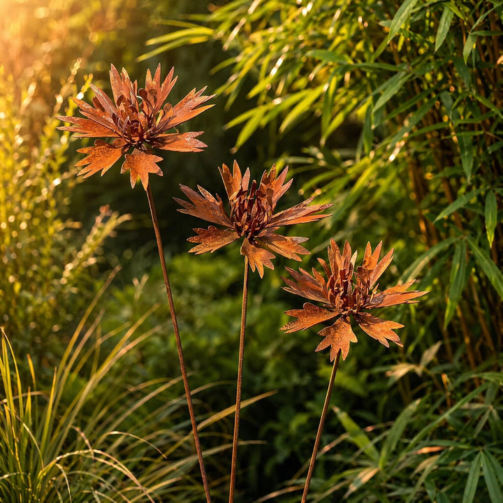 3 er Rostige GartendekoSet Rost Deko für Garten Cortenstahl Gartenstecker Metall Blume Mohn Gartende
