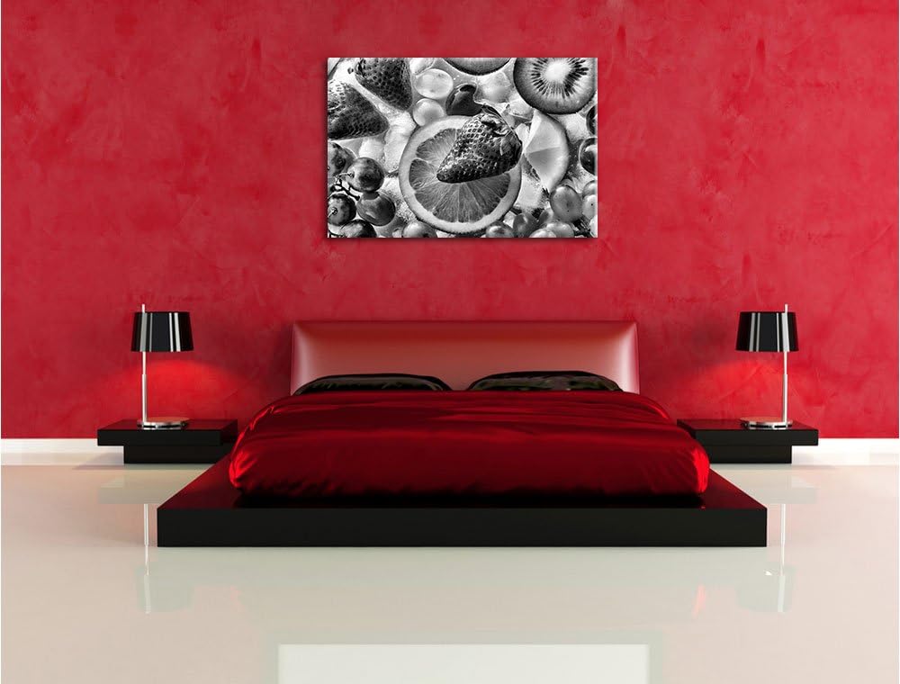 Pixxprint Kiwi Apfel Birne Obst Obstsalat / 100x70cm Leinwandbild bespannt auf Holzrahmen/Wandbild K