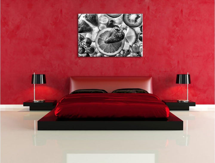 Pixxprint Kiwi Apfel Birne Obst Obstsalat / 100x70cm Leinwandbild bespannt auf Holzrahmen/Wandbild K