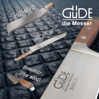 Güde Solingen-Brotmesser Für Links und Rechtshänder geschmiedet, 32 cm, Birnenholz, ALPHA BIRNE, Dop