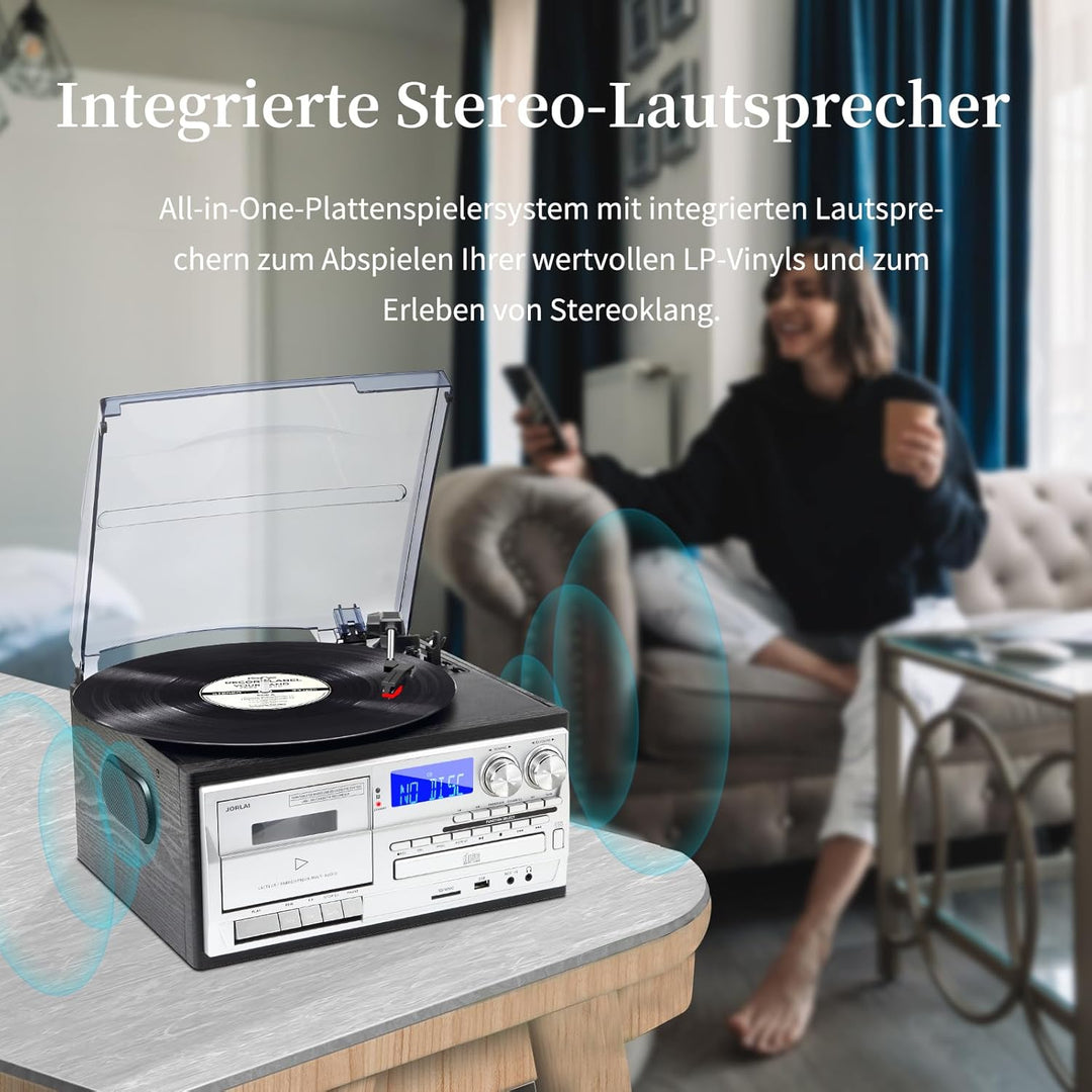 JORLAI Plattenspieler 3 Geschwindigkeiten Record Player mit Fernbedienung, Vinyl Bluetooth Phonograp