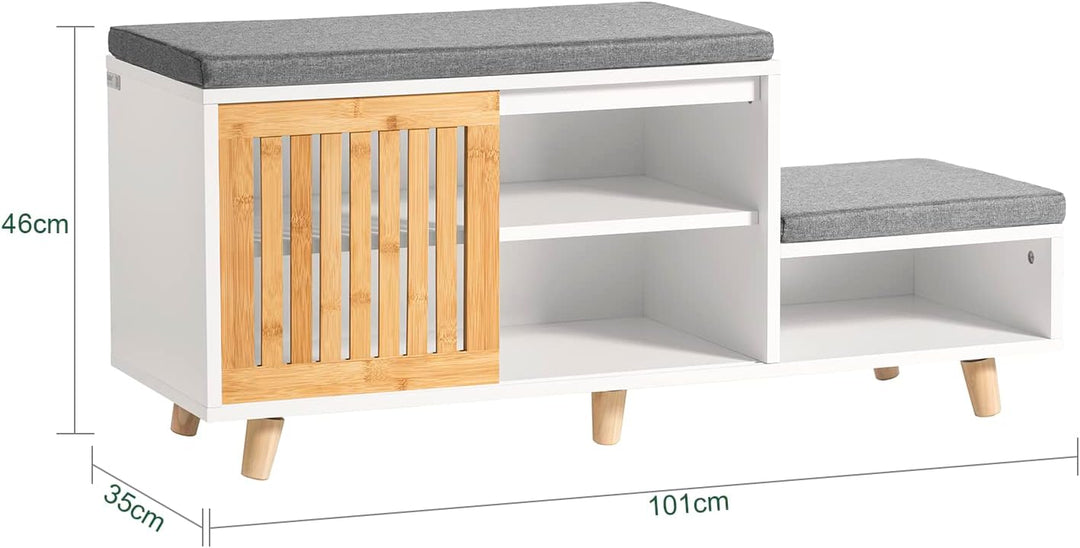 SoBuy FSR125-WN Schuhbank mit 2 Sitzflächen und 1 Schiebetür Sitzbank mit Stauraum Dielenbank Schuht