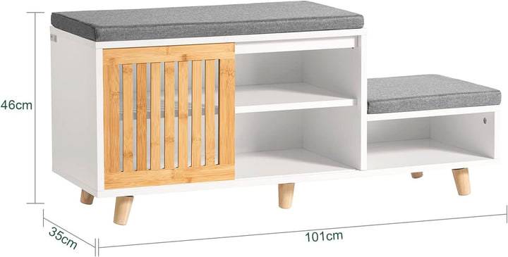 SoBuy FSR125-WN Schuhbank mit 2 Sitzflächen und 1 Schiebetür Sitzbank mit Stauraum Dielenbank Schuht