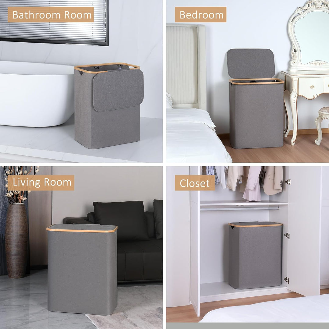 iEGrow Wäschekorb 2 Fächer 150L, Grosse Wäschekörbe für Wäsche mit herausnehmbaren und waschbaren In