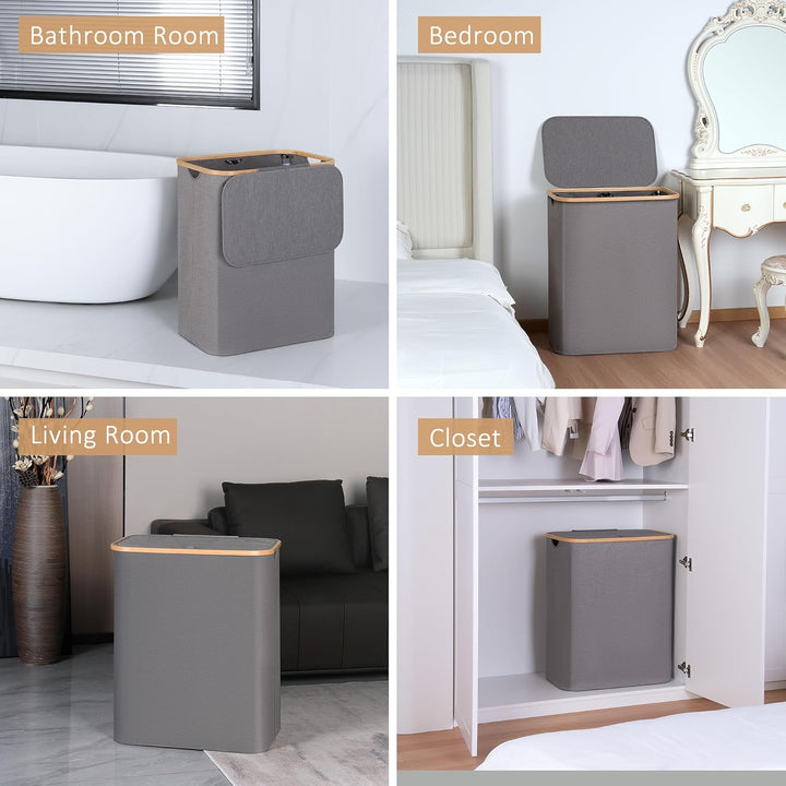 iEGrow Wäschekorb 2 Fächer 150L, Grosse Wäschekörbe für Wäsche mit herausnehmbaren und waschbaren In