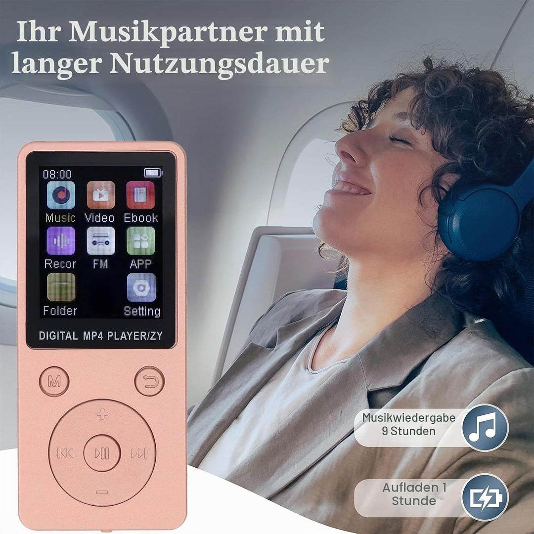 MP3-Player mit Bluetooth, Tragbarer Musik-Player mit 1,8-Zoll-Bildschirm und 64-GB-Speicherkarte, Ra