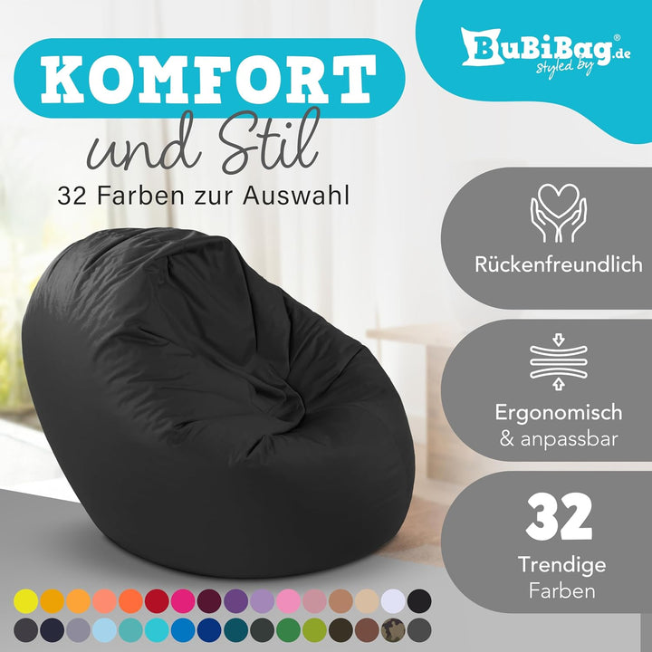 BuBiBag 2in1 Sitzsack L - XXL mit Füllung für Kinder &amp; Erwachsene, Gaming Beanbag &amp; Bodenkissen für