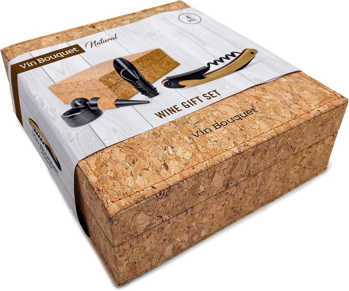 Vin Bouquet Wein-Set, inkl. Korkenzieher, Ausgiesser, Stopper und Tropfenring, Kork, Original